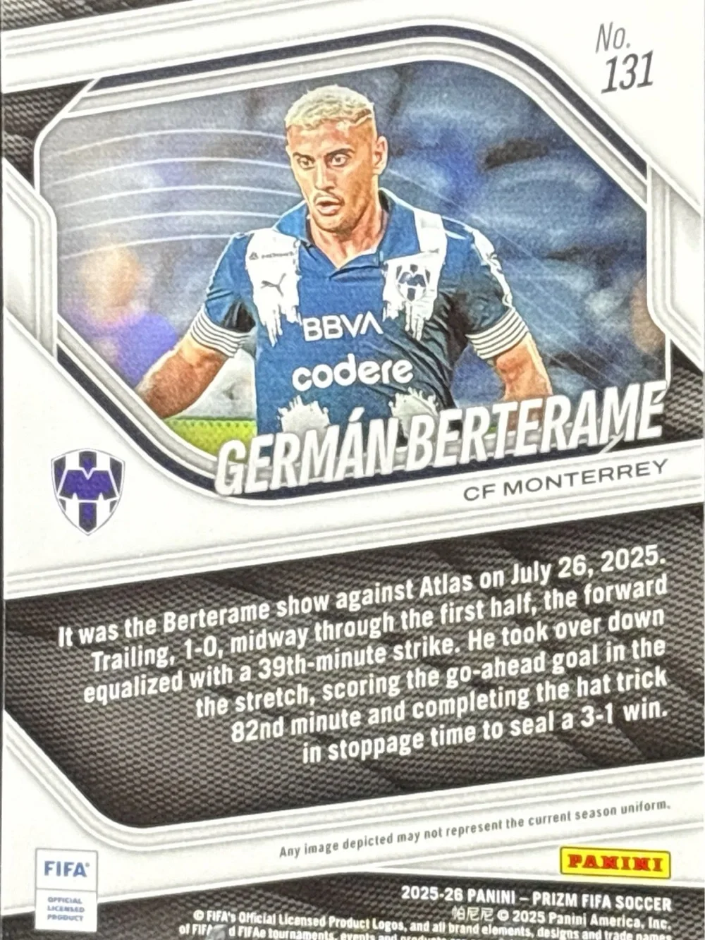 Panini Prizm Germán Berterame - CF Monterrey Rookie Card